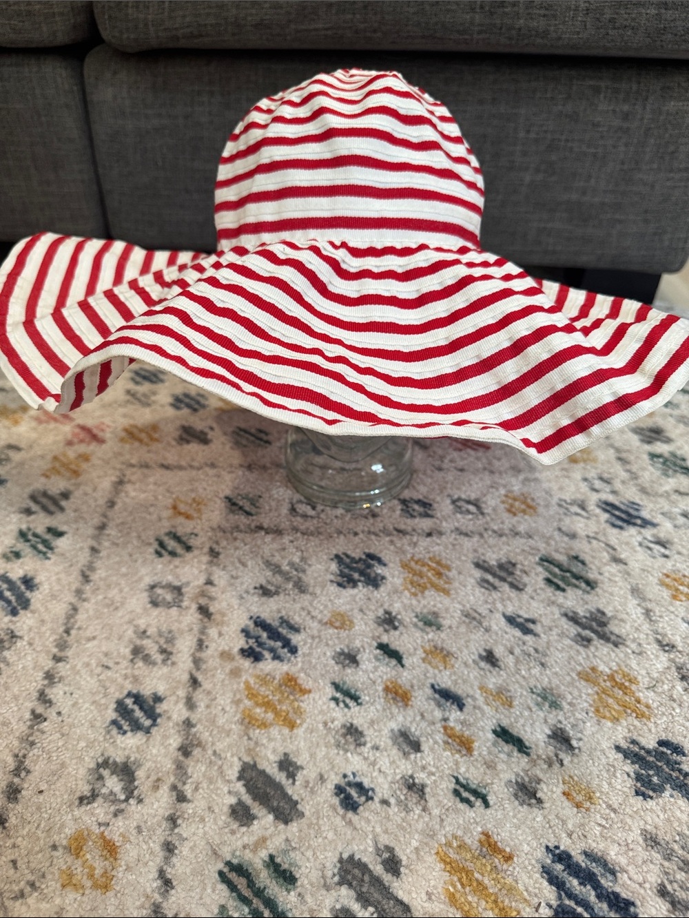 Pierre Cardin Paris Red White Stripe Wide Brim Sun Hat Wire Brim
